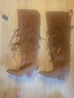 dingo Brown Over-the-Knee Fringe Boots